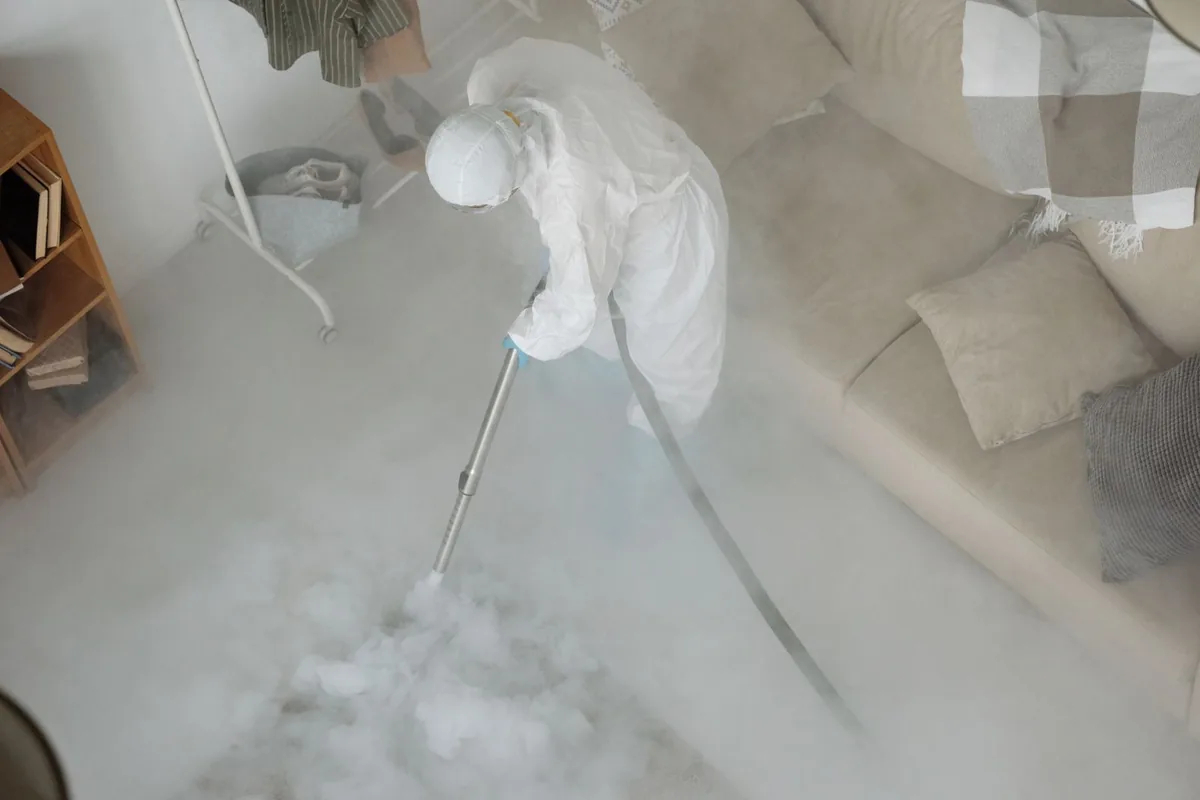 Biohazard cleanup technician in protective equipment, Summerlin South, NV